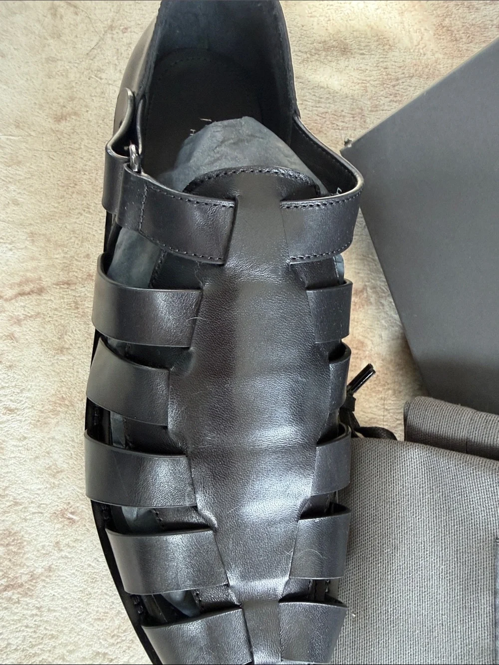 John Varvatos Men's Black Leather Strapped Fisherman Sandals